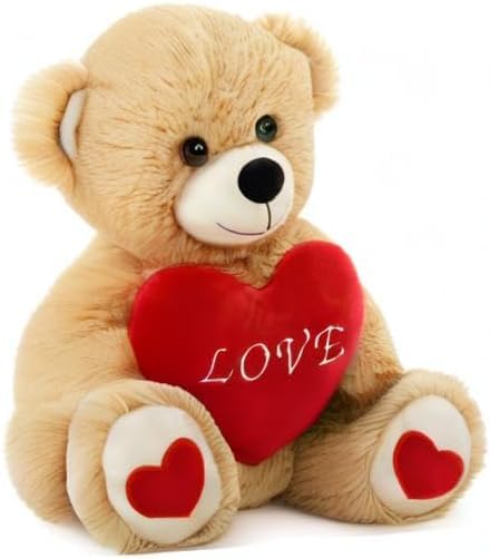 Image of Soft Toys Teddy Bear with Red Heart Valentine's Day Bear Stuffed Animal Plush Toy Lovable and Huggable Gift for Birthdays & Occasions (Brown) (Size 14 Inch)