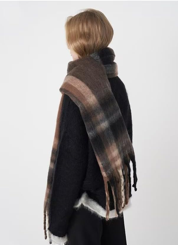 Womens Large Chunky Color Block Tassel Scarf Oversized Thick Scarves Long Shawl Fashion Winter Warm Blanket Scarf - Image 4