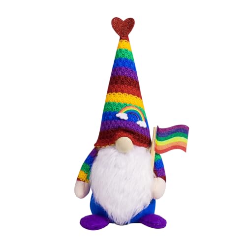 レインボートムテス ノーム人形 旗やバナーを持つ スウェーデンのノームの飾り パーティー用卓上置物85