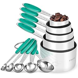 U-Taste Metal Measuring Cups Spoons Set, Upgraded Thick Handle, 10Pcs, Teal | Food-Grade 18/8 Stainless Steel Kitchen Measuring Set, Reinforced Welded Joints, Nested Stackable Design, Dishwasher Safe