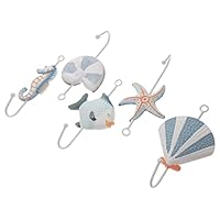 LABRIMP 5pcs Nautical Style Wall Hooks for Coats Hats and Bags Decorative Hanging Hooks for Home Organization Sea Horse Fish Shells