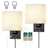 HAITRAL Wall Sconces Plug in with Bulbs - Wall Lamps for Bedroom with USB and Outlet,Sconces Wall Decor Set of 2 with Switch and Bulb Wall Light Fixtures for Living Room,Bedroom(Include Bulbs)-Black