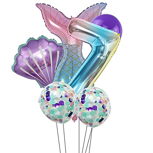 EPODA Zeemeermin ballon 7 jaar kinderverjaardag decoratie, meisje kleurrijke zeemeermin ballon, ballon 7e verjaardag… - Image 8