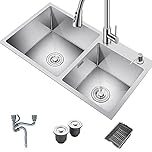 Double Bowl Kitchen Sink 29-inch Stainless Steel Sink Topmount Undermount Handmade Kitchen Sink Workstation Kitchen Sink with Drain Tray Prep Sink Nano Kitchen Sink (Size : 29 * 16 * 8 inch)