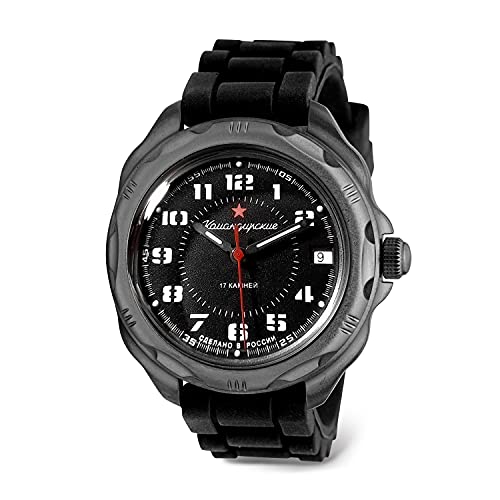 VOSTOK | Komandirskie Red Star Army Commander Russian Military Mechanical Wrist Watch | Fashion | Business | Casual Menâ€™s Watches | Model 216186 Black Resin Band