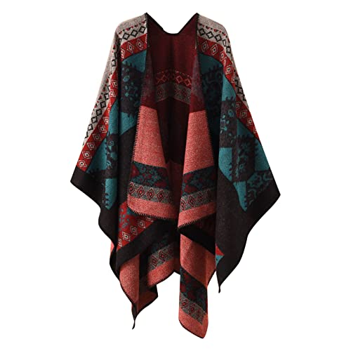 Damen Poncho Schal Cashmere Feeling - Übergroße Strickdecke Als Cape