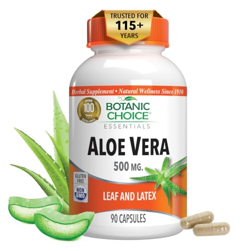 Aloe Vera- Leaf and Latex Digestive Liver Stomach health-Contains Amino Acids Vitamins Minerals Enzymes- 500mg-Gluten Free Non-GMO-90 capsules