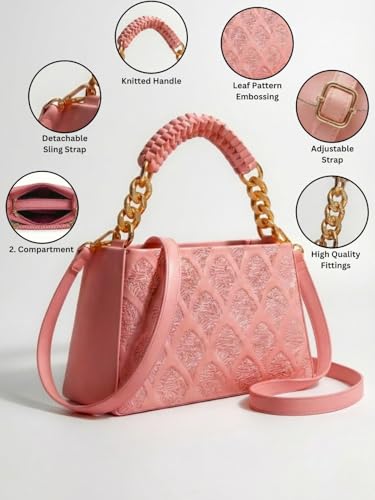 Image of LIKE STYLE Women's Embossed PU Sling Bag | Dual Compartment Shoulder & Crossbody Bag with Braided Handle | Stylish Handbag for Office & Casual Use