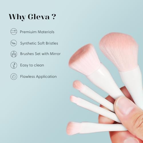 Image of Gleva Travel Size Mini Makeup Brushes Set with Mirror Small Complete Function Cosmetic 5 Pcs Brushes Kit Case Apply to Face Foundation Powder Concealers Eyebrow Eyeshadow (White (Shell Shape))
