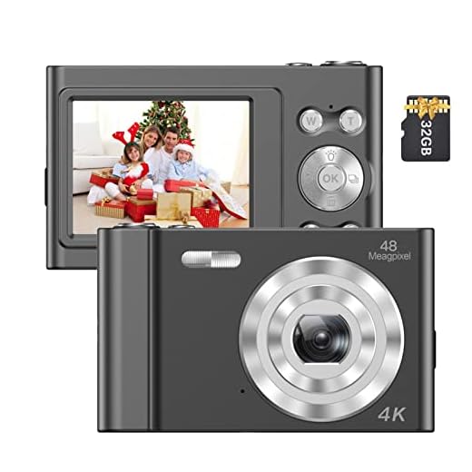 Homesen Câmera Digital 4K Filmadora De Vídeo 48Mp Tela Ips De 2,4 Polegadas Foco Automático Zoom Digital 16X Anti-Vibração Detecção De Rosto Captura De Sorriso Flash E Bateria Embutidos Com Cartão De