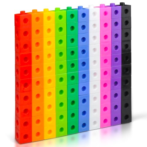 CREJOHY 100 Pcs Maths Cubes for Kids Age 3-8 MathsCubes with 10 Colours Linking Cubes Magic Counting Blocks Counting Block Set for School and Home Maths Cubes for Kids Age 3 4 5 6 7 8 Boys Girls