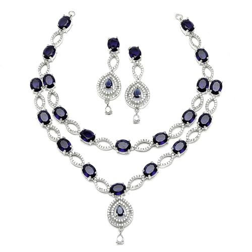 ZENEME Rhodium-Plated American Diamond Studded Abstract Necklace ...