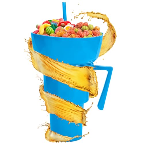 Taza Snack y Bebidas – Juego Reutilizable Cuenco Portavivande con vaso – Resistente Fuoriuscite para Viajes, Picnic Playa Cine Camping Adultos Niños