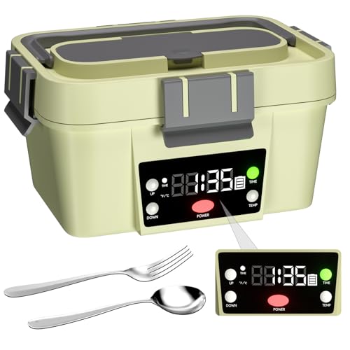 ​​Cordless Electric Lunch Box, Smart Timer Auto Heating Lunch Box with Large Capacity, 10000mAh Rechargeable Food Warmer for Work, Car, Home, Leakproof Bento Container for Adults & Men​（Light Green）