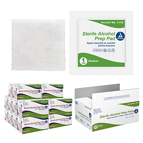 Dynarex Alcohol Prep Pads, Medical-Grade and Non-Woven Prep Pads, Saturated with 70% Isopropyl Alcohol, Rapid-Acting Antiseptic Wipes, 1-Ply, Medium, 1 Case of 2000 Alcohol Prep Pads (20 Boxes of 100)