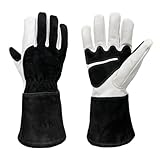 YOSUWOAI Guantes de trabajo de cuero resistentes a las espinas, guantes de jardinería para soldadura, bomberos, chimeneas, hornos, hornos, macetas, tratamiento de animales., Talla S, color negro., M