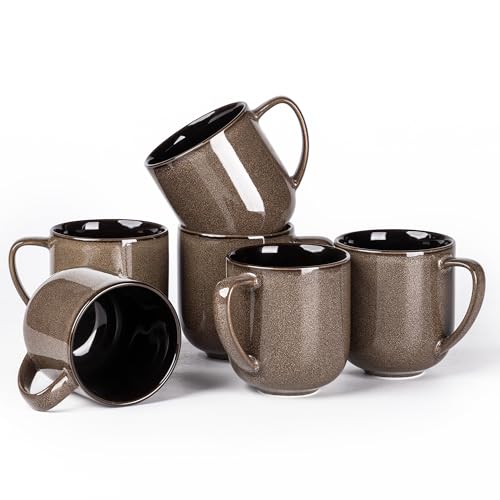 LERATIO 12OZ Ceramic Coffee Mugs Set of 6, Large Porcelain Coffee Cups With Large Handle For Latte,Cappuccino,Milk,Cocoa,|Dishwasher&Microwave Safe Mug Sets,Ideal for Man,Woman,Dad, Mom-Coffee