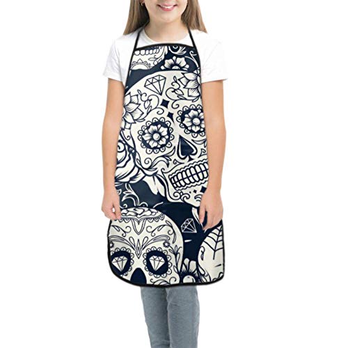 Child S Chef Apron Day Of The Dead Sugar Skull With Floral Ornament A Chef Apron Waterproof Apron Kids Boy Waterproof With Pocket For Cooking Baking Painting And Party
