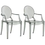 JOON 2 Pack Kids Ghost Chairs with Armrest Transparent, 25x13x14.5 Inches, Polycarbonate Material, 12.75” Seat Height, Stackable, for Toddler Parties, Playroom, Daycare, Home (Transparent Smoke)