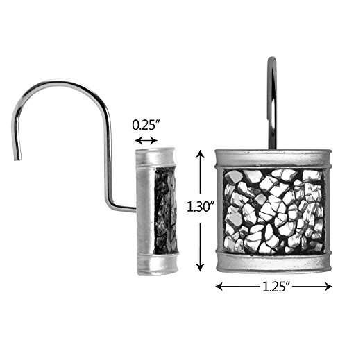 Image of Creative Scents Silver Shower Curtain Hooks Decorative | Set of 12 | Crackled Glass Shower Curtain Rings