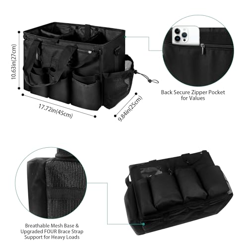 Large Cleaning Caddy Tote with Removable Divider, Heavy-Duty Wearable Apron Organizer with Pockets for Housekeeping, Cleaning Supplies, Tools (Black)2