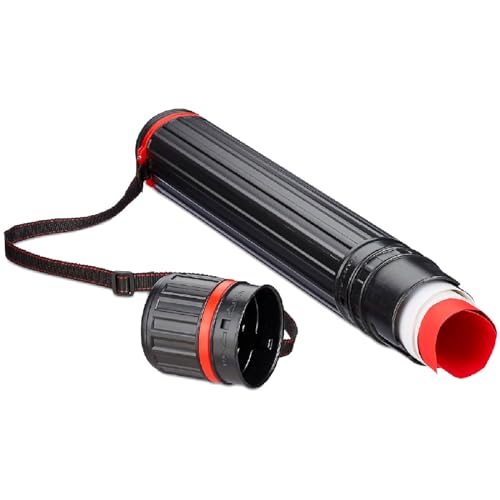 Acan Tradineur - Tubo portaplanos Extensible de 64 a 100 cm con Correa de Transporte, plástico, Almacenamiento Planos, Documentos, láminas, Ø 8,5 cm (Negro)