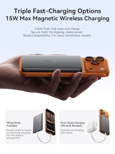 Image of THREEKEY Magnetic Charger, 15W Wireless Fast-Charging Battery Pack, Suitable for iPhone 17, Air, 16, 15, 14, 13, 12 Pro Max Plus (iced Gray) Models.