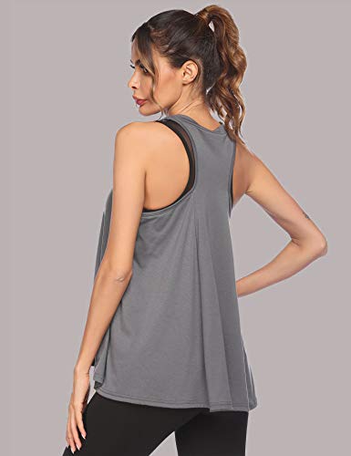 Womens Loose Fitting Tanks for Working Out Cotton Racerback Exercise Gym Long Active Tops Gray XX-Large - Thumbnail 3