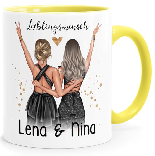 SpecialMe® Tasse beste Freundin Geschenk Geburtstag Weihnachten persönlich personalisiert Freundschaft Best Friends Weiss-innen-hellgelb… – Ansicht 1