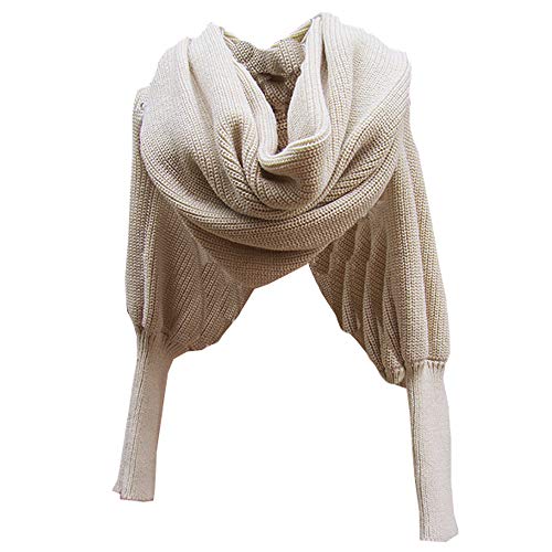 Autumn Winter Warm Knitted Crochet Scarf Wrap Shawl Cape with Sleeves Blanket for Women Fashion