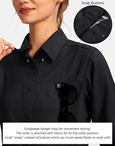 Womens Sun Protection Fishing Shirt With Zipper Pockets Lightweight Spf Long Sleeve Shirts For Hiking Safari Black #TOP4