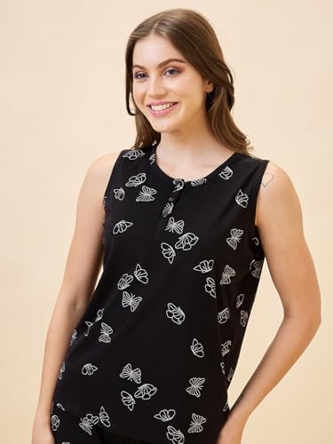 Image of AV2 Women's Cotton Printed Round Neck Short Sleeve Night Suit Set | Capri Set | Casual Night Dress for Women-2127