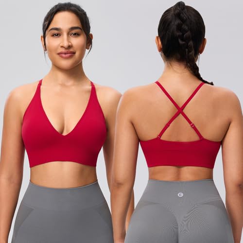 Image of Evercute Women's Sports Bras 3 /4 Pack Adjustable Deep V Neck Bras Wireless Spaghetti Strap Criss Cross Padded Low Support Bra