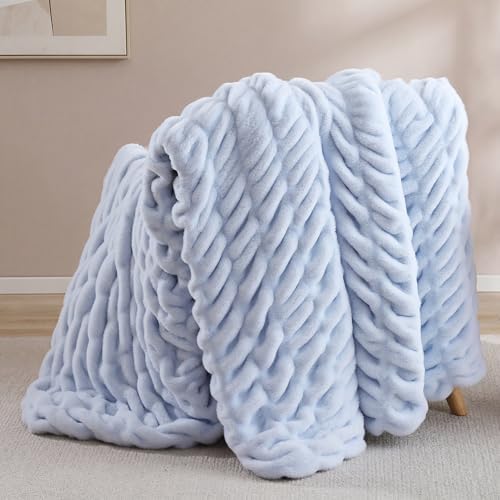 Smoofy Light Blue Throw Blanket for Couch – Luxury Faux Rabbit Fur Blanket, Ultra Soft Fluffy Plush Fuzzy, Lightweight Warm Cozy Blanket for Bed Sofa, Aesthetic Room Decor Gift for Women 50"x60"
