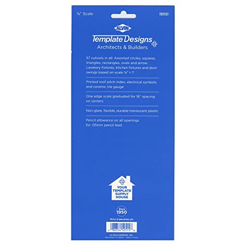 ALVIN, TD1151, Architects & Builders Template, Drawing and Drafting Tool for Artists, Architects, Design and Drafting, 5.25 x 9.25 Inches - Thumbnail 2