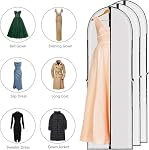 3 Pack Long Dress Covers Garment Storage Bags, 180cmx60cm Wedding Dress Covers for Storage and Travel, Full Length Foldable Washable Clothes Cover with Handles, for Gowns, Coats, Suit Carrier, White