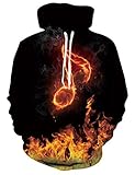 UNIFACO Men Women 3D Hoodies Flame Music Print Novelty Cool Pullover Sweatshirt Black Yellow
