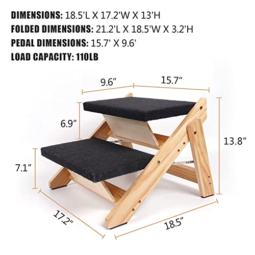 Wood Foldable Pet Stairs For Small To Medium Dogs And Cats, Portable For Beds And Sofas 2-In-1 Dog Steps With Non-Slip Pads, 2 Step/Tier Up To 100 Lbs Suitable For Heights Under 20 Inches (Upgraded). #TOP1