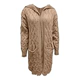 Angxiwan Strickjacke Strickjacke Gestreift Strickpullover Offene Feinstrickpullover Winter Herbst Dicke Strickmantel mit Taschen Flauschiger Langarm Damenstrickjacke Sweatshirt Damen Baumwolle