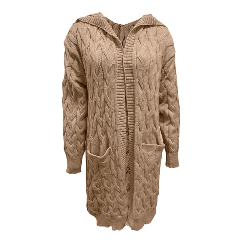 Angxiwan Strickjacke Strickjacke Gestreift Strickpullover Offene Feinstrickpullover Winter Herbst Dicke Strickmantel mit Taschen Flauschiger Langarm Damenstrickjacke Sweatshirt Damen Baumwolle