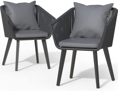 Patio Chairs Set of 2: Outdoor Dining Wicker Furniture Chair with Cushion - Rattan Porch Chair for Club Garden Balcony