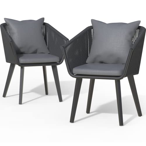 Patio Chairs Set Of 2: Outdoor Dining Wicker Furniture Chair With Cushion - Rattan Porch Chair For Club Garden Balcony #TOP2