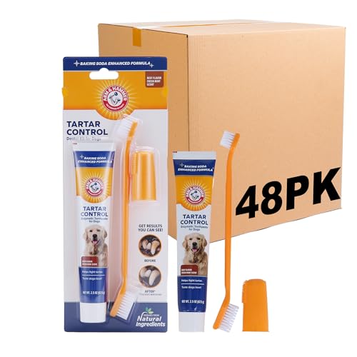 Image of Arm & Hammer for Pets Tartar Control Dog Dental Kit, Enzymatic Toothpaste with Toothbrush and Fingerbrush, Baking Soda Formula Reduces Plaque and Tartar, Safe for Puppies, Beef Flavor, 3 Pc - 48 Pack