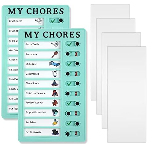 2pcs Checklist Board, Daily Schedule to Do List Board Plastic Chore Chart Memo Checklist Boards with Slider Portable to Do List with 6pcs Cardstocks for Adults Kids Home Office (Green) Cover
