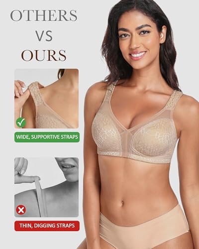 Lemorosy Damen Komfort Vollschalen Minimizer BH Ohne Bügel Ungepolstert Große Brüste Starker Halt Bügelloser Klassischer Entlastungs Bra (80C, Braun) 4