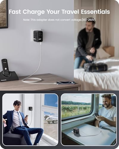 Image of LENCENT 65W Universal Travel Adapter, GaN International Fast Charger 2 USB-A & 2 USB-C Power Plug Converter, Power Outlet Adapter for Phones,Laptops, All in One Travel Essentials for EU /USA /UK /AU