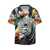 Camisa hawaiana de manga corta con estampado abstracto de cebra animal para hombre, camisa casual divertida de verano tropical para playa, Negro, S