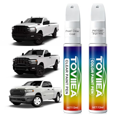 Toviiea Bright White(PW7/GW7) Touch Up Paint Compatible with Dodge Ram,2-In-1 Car Scratch Remover Pen,Car Paint Scratch Repair Kit for Scratches,Chips & Nicks,2-PCS SET