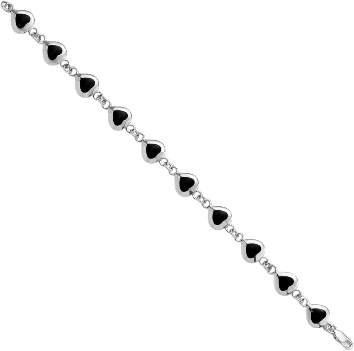 IceCarats 925 Sterling Silver Black Onyx Link Chain Bracelet 7 inch Prong Set, Polished, Matte For Her