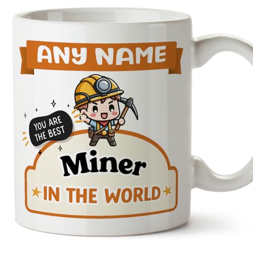 MUGFFINS Personalised Mug for Miner Man - in English - Best in The World - Kawaii - Funny Custom Gift for Colleagues - Ceramic 11oz Mug